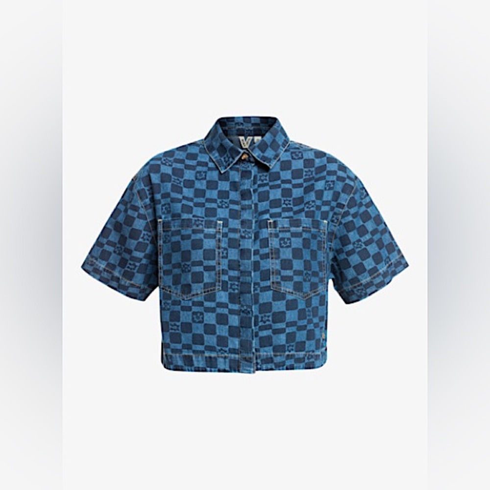 Roxy Blue Wave Club denim button up top, Size Small